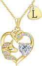 C-leen Unicorn Gifts for Girls Kids - Colorful CZ Heart Initial Necklaces Unicorn Necklace for Girls Jewelry Christmas Birthday Gifts for Little Girl