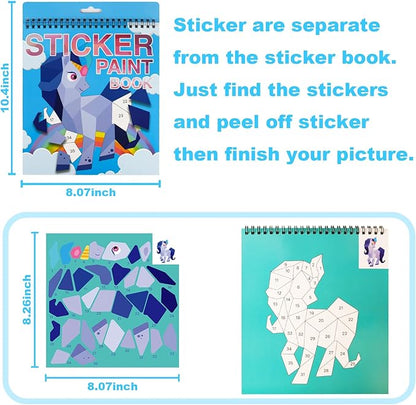 2 Pack Sticker Book Crafts for Kids Ages 4-8 Sticker Paint Books Boys and Girls Birthday Gifts Party Favor, Travel Activity Book Set for Learning (Dinosaur+Horse)