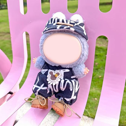 Clothes for 17cm Doll, 2 PCS Cute Grey Hat & Jumpsuit Set, Dress up Outfit Exquisite Accessories for Dolls