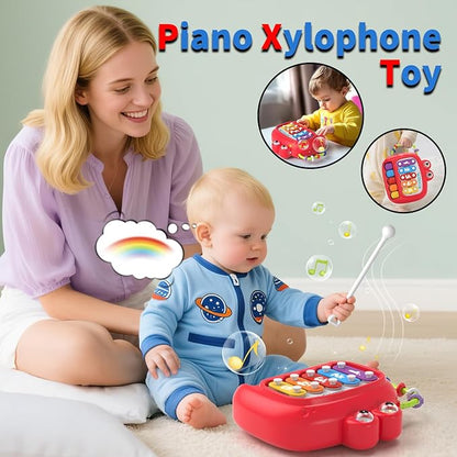 4 in 1 Baby Toys for 6 to 12 to 18 Months, Infant Sensory & Stacking for 1+ Year Old, Busy Cube Toys for Babies 6 - 12 Months, Piano Xylophone Musical Travel Toys, Christmas Birthday Gifts for 1 - 2
