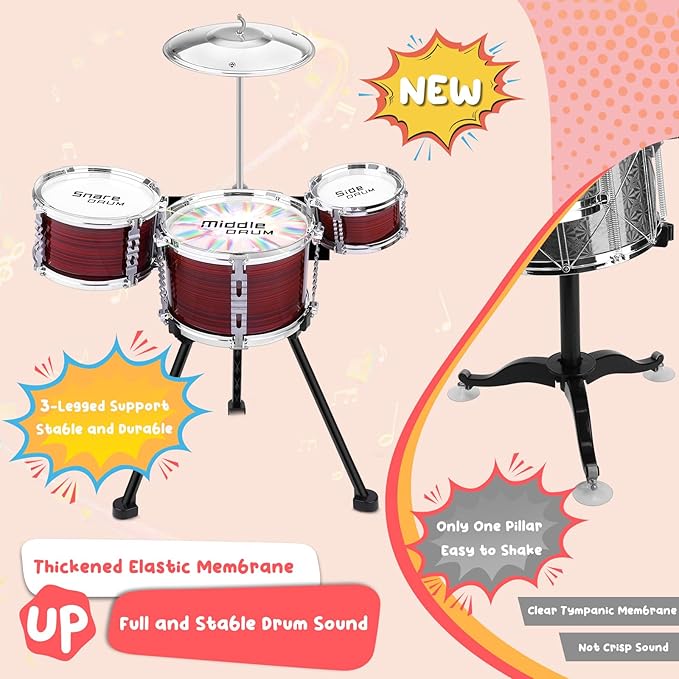 Upgraded Toddler Drum Set with Lights Kids Jazz Drum Kit, Musical Instrument Toys for Toddler 1-3 3-5 Boys Girls Christmas Birthday Gift
