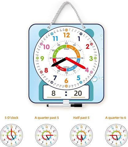 Large 12" Magnetic Writable Dry Erase Teaching Clock with Pen,Teaching Demonstration Clock for Kids Learning Time with Cute Style for Home School Classroom Supplies(12" x 11")