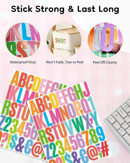 Uniclife 10 Sheets Letter Stickers, 500 Pcs Scrapbook Stickers, 2 Inch Vinyl Number Alphabet Sticker, Self-Adhesive Stick on Letters for Mailbox Bottles Crafts Posters Decor