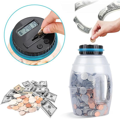X-Large Piggy Bank for Boys Adults, Vcertcpl Digital Coin Counting Bank with LCD Counter, 2.8L Capacity Coin Bank Money Jar for Adults, Designed for All US Coins (Blue, X-Large)