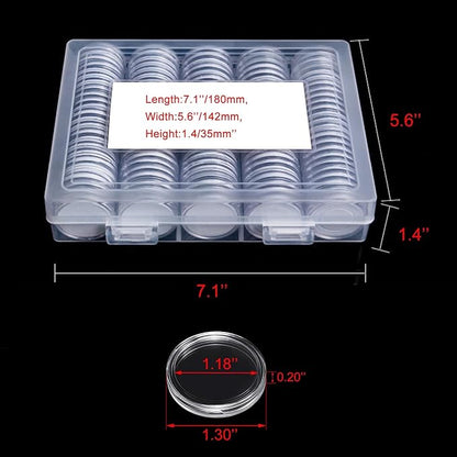 120 pcs 30mm Coin Capsules Coin Holders for Collectors, with Foam Gasket and Plastic Storage Organizer Box, 6 Sizes (17.9/19.1/21.2/24.3/26.5/30mm) Coin Case for Coin Collection Supplies (White)