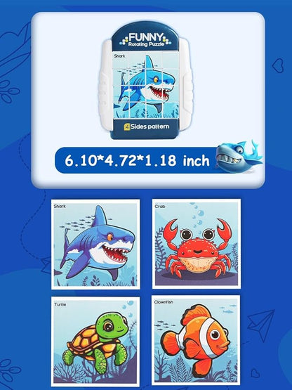 16-Piece Rotating Puzzles for Kids 4-6, Toddlers Puzzles 2-4, Road Trip, Airplane Activities Game, Travel Toys - Brain Teaser, Fine Motor Skills - Birthday Gifts Boys & Girls - Marine Life