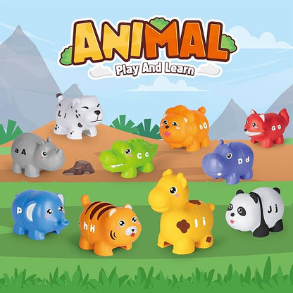 Learning Toys for 2 3 4 Year Old, 52 Pcs ABC Animal Alphabet Match Game with Uppercase Lowercase, 10 Different Animal Figures, Preschool Activities Montessori Fine Motor Toys for Toddlers Kids