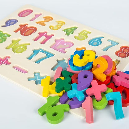 Attmu Wooden Puzzles for Toddlers, Alphabet Puzzle and Number Puzzle, 2 in 1 Preschool Educational Learning Toys with Chunky Wood ABC Puzzle Board, for Girls Boys Kindergarten Set of 2