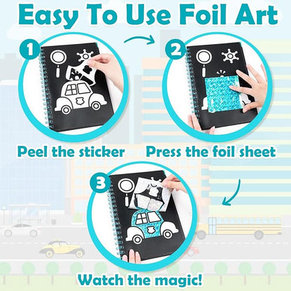 FUNNYB&G Foil Art Craft Activity for Kids - Gift for Boys Crafts for Kids Fun Art Supplies DIY Creative Travel Toy, Birthday Gift Party Favor Toys for Girls Boys 4 5 6 7 8 9 Years Old (Vehicle)