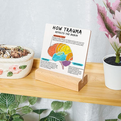 Mental Health Gifts, Therapist Office Desk Plaque, Book Center Classroom Playroom Calming Corner Sign Decorations, Psychology Gifts for Counselor, Brain Trauma Sign Wooden