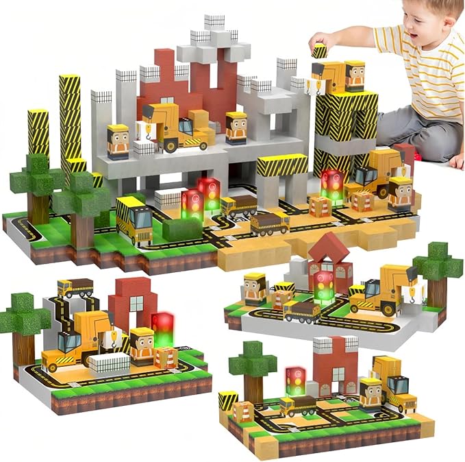 138 Pcs Magnetic Building Blocks, Enhance STEM Learning, Creative Play & Logical Thinking, Durable & Vibrant Color with Light Up Blocks, Ideal for Classroom & Screen-Free Entertainment (Engineering)