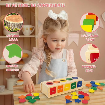Color Shape Sorting Toy for Toddler, Wooden Montessori Shape Sorter Color Matching Box Game, Learning Sensory Toys Gift for Boy Girl 3 Year Old