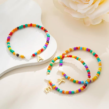 Colorful Initial Bracelets for Women Girls - Cute Beaded Heart Initial Bracelet Teen Girl Gifts Trendy Stuff, Bohemian Gold Charm Bracelet Personalized Gifts for Women Girls Jewelry