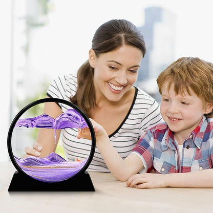 Moving Sand Art Picture - 3D Quicksand Painting Decor - Round Glass 3D Deep Sea Sandscape - Relaxing Home Decoration Desk Toys for Home Office Desk Mantle Bookshelf- (Purple, 7 in)