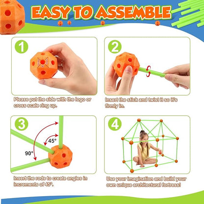 Fort Building Kit for Kids - 100 Pcs Glow in The Dark Creative STEM Building Toys, Fun Fort Indoor Outdoor Toys Gift for Boys & Girls Age 5 6 7 8 9 10 Year Old