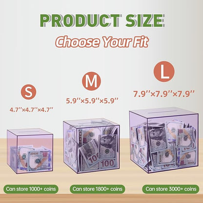 Clear Piggy Bank for Adults/Kids, Acrylic Unopenable Money Box for Cash Coin Saving, Must Break to Open, Money Saving Jar for Adults Boys Girls, Size 5.9''