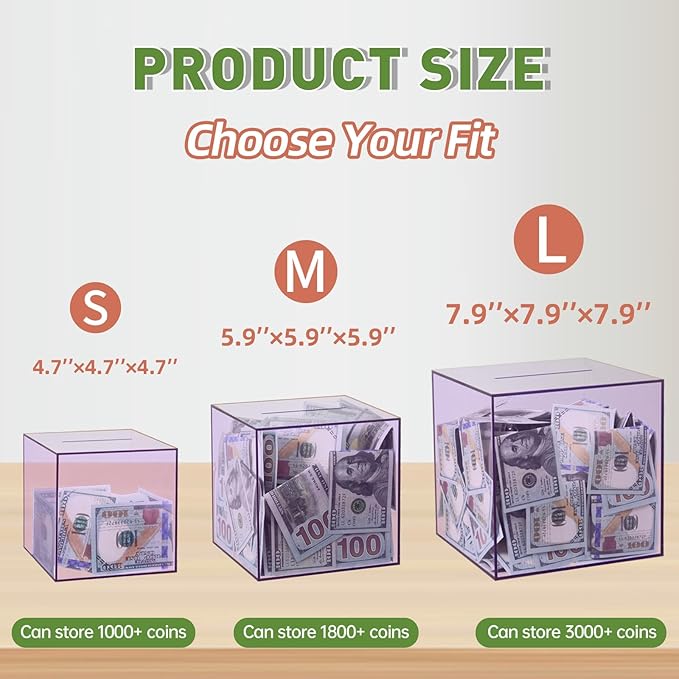 Clear Piggy Bank for Adults/Kids, Acrylic Unopenable Money Box for Cash Coin Saving, Must Break to Open, Money Saving Jar for Adults Boys Girls, Size 4.72''