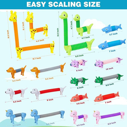 10 Pack Animals Halloween Fidget Toys for Toddlers, Animal Pop Tubes for Kids 3 4 5 6 7 8 Year Old Girls Boys Birthday Gifts Autism Sensory Toy for Kid Age 3-8 Tube Party Favors