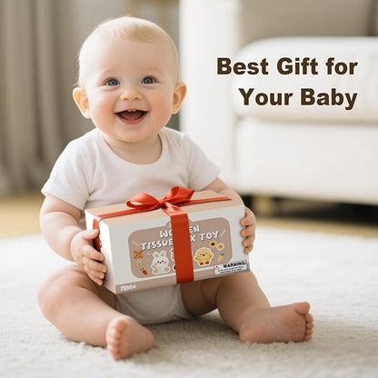 Joyreal 8-in-1 Montessori Tissue Box Toy for Baby 12 Months - Neutral Color Wooden Activity Cube for Boys and Girls First Birthday Gifts - Sensory Toy for Toddlers 1-3 Preschool Learning Education
