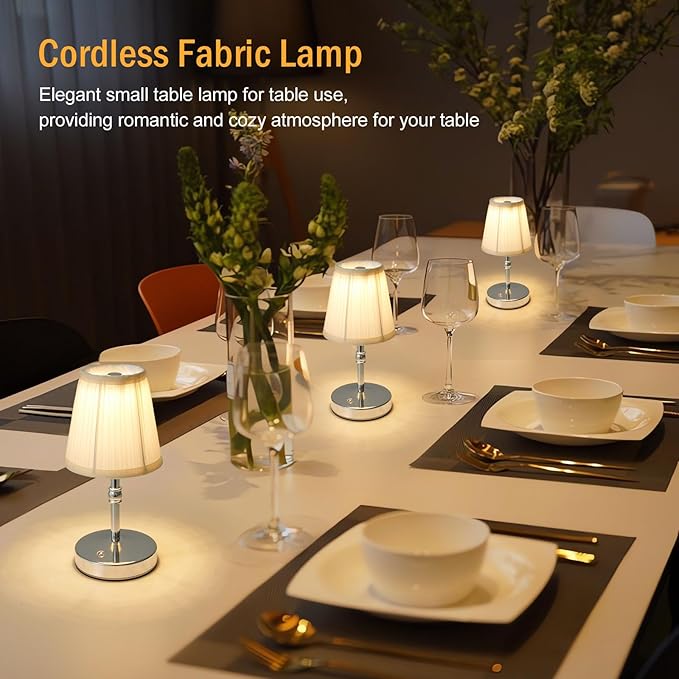 3000 mah Battery lamp,5W LED Small Touch Lamps,3 Color Temperature Dimmable Rechargeable Lamp,Cordless Lamp for Kitchen,Mini Lamps for Small Spaces (Chrome)
