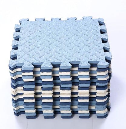 Foam Play Mat for Baby, 0.4 Inch Thick Foam Interlocking Floor Mats, Soft Non-Toxic Baby Playmat, Puzzle Play Mat Kids Floor Mats for Toddler, 16 Tiles(White/Dark Blue/Gray Blue)