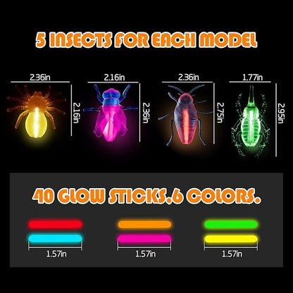 Glow Critters for Halloween Party Favor, Glow in The Dark Toys Set for Kids, School Classroom Game Rewards, Trick or Treating Goodie Supplies, Halloween Miniatures/Prizes,20 Critters 40 Glow Sticks