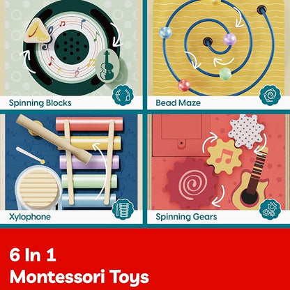 TOP BRIGHT Musical Activity Cube, Montessori Toys for 2 3 4 Year Old Toddlers, Baby DJ Table with Songs, Baby Activity Center with Bead Maze, First Birthday for Girls Boys 18 Months+
