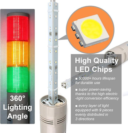 Tower Stack Lights, Industrial Warning Signal Lights Tower Lamps Column, Factory Workshop Safety RGB Signal Indicator, LED Andon Lights (110V, 3 Tiers, with Sound)