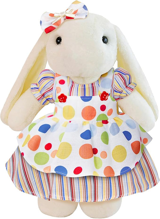 31cm(12") Bashful Bunny Clothes, Cute Plush Animal Clothes for Meddium Teddy Bear - Colorful Two-Piece Dress & Bow Clip Set (Clothes Only)