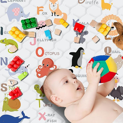 Baby Play Mat，Thick Soft 71" X 79" Playpen mat, Non-Slip and Machine Washable Baby Play Mats for Floor，Crawling Mat for Babies, Toddlers & Infants to Play and Learn (Animal Alphabet-A)
