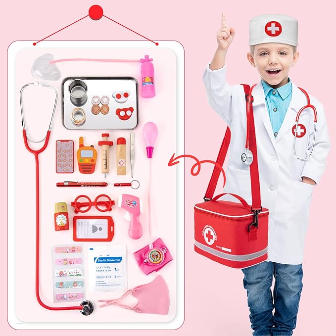 Doctor Kit for Kids, 34 Pcs Kids Doctor Playset Kit for Toddlers 3-5 with Medical Storage Bag & Real Stethoscope, Fun Role Playing Game, Doctor Play for Toddlers Kids Boys Girls Ages 3+