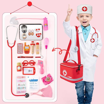Doctor Kit for Kids, 34 Pcs Kids Doctor Playset Kit for Toddlers 3-5 with Medical Storage Bag & Real Stethoscope, Fun Role Playing Game, Doctor Play for Toddlers Kids Boys Girls Ages 3+