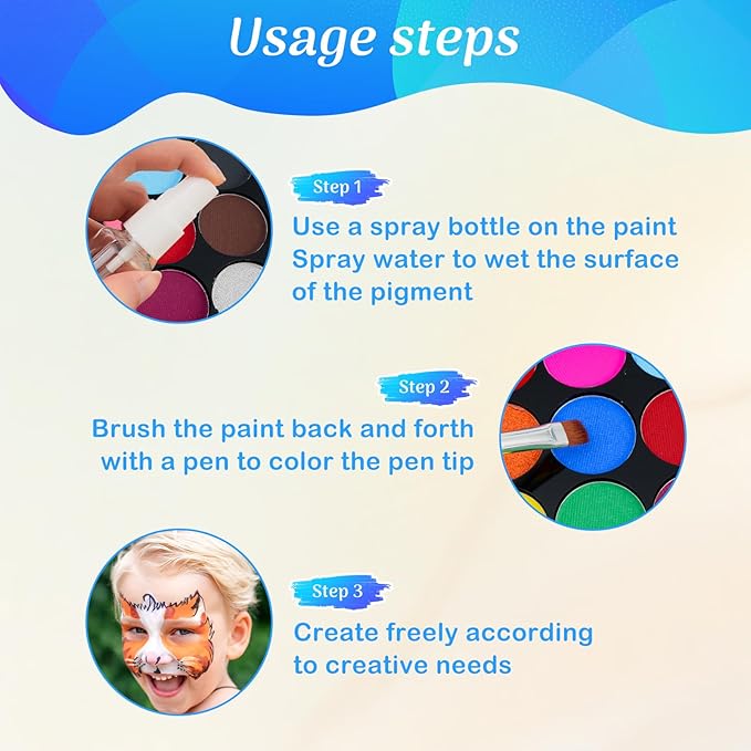 Face Painting Kit for Kids & Adults,18 Color+15 Color Non-toxic Water Activated Face Paint Palette,Halloween Makeup Kit.Ideal for Halloween,Carnival,Cosplay,Party,Arty Stage Makeup.