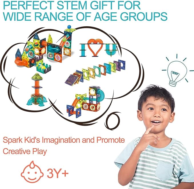 UNIQUE KIDS Magnetic Tiles Building Blocks with Marble Run STEM Toys STEAM Toys for Kids Ages 3-10+Year Old Boys Girls Best Christmas Birthday Gift (110 pcs)