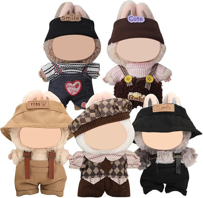 17cm Doll Clothes Set, Premium Jeans & Knitted Sweater Outfit for 17cm 15cm Dolls, Cute Dress Up Fashion, No Doll Included (Leopard, 17cm/15cm)