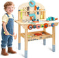 Tool Bench for Kids Toy Play Workbench Wooden Tool Bench Workshop Workbench with Tools Set Wooden Construction Bench Toy for 3 4 5 Year Old Boys and Girls