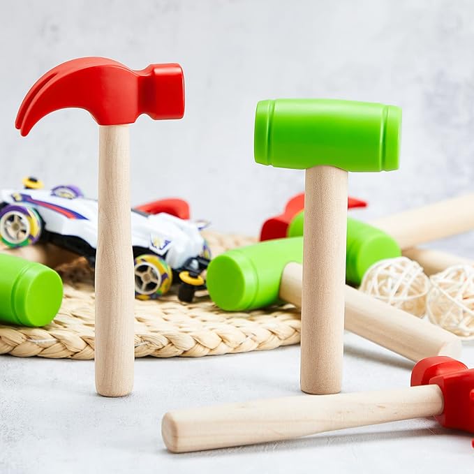 Deekin 16 Pcs Toy Hammer Simulation Small Wooden Plastic Maintenance Tools Hammers Educational Toys for Teens Girls Boys School Birthday Games Party Supplies (2 Style Toy Hammer)