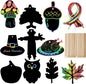 Naturahand 50 Rainbow Scratch Paper with 10 Wooden Scratch Sticks and 50 Red String, Turkey Shaped Scratch Off Cards for Thanksgiving Day DIY Decorations and Art Party Favors(H-3)