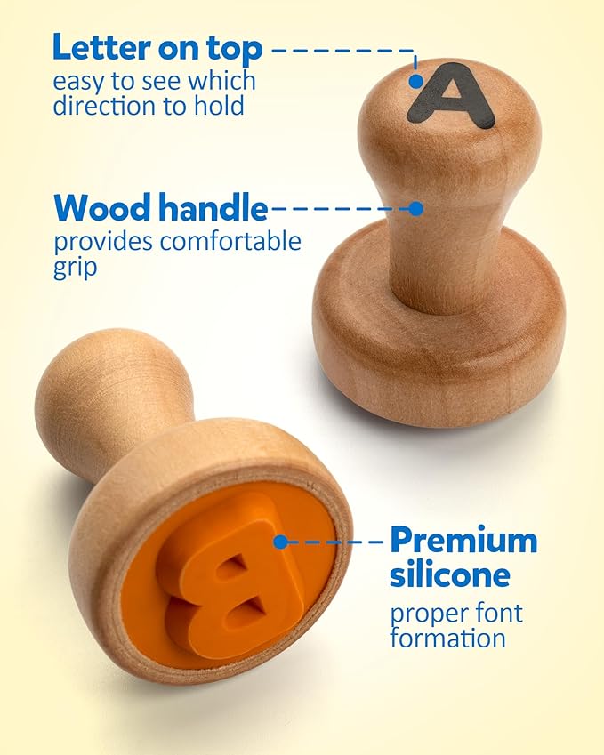 Coogam Wooden Alphabet Number Stamp Flashcard, ABC Spelling Letter Stampers and Mathematics Learning Number Stampers Arts and Crafts Supplies, Montessori Educational Toy Gifts for 3 4 5 Year Old