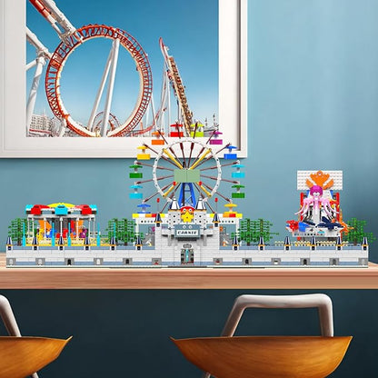 Mould King Large Amusement Park Building Set, DIY Eight-Major Electric Model Kits Include Ferris Wheel, Carousel, etc, Modular Design, Collectible Home Decoration for Teens, Adults(5220 Pcs)