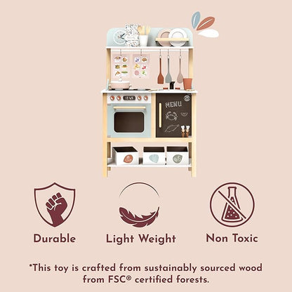 Speedy Monkey Wooden Play Kitchen Set for Kids – 20-Piece Pretend Play Cooking Set, FSC® Certified Wooden Food & Cookware Accessories, Role Play Toy for Toddlers & Little Chefs