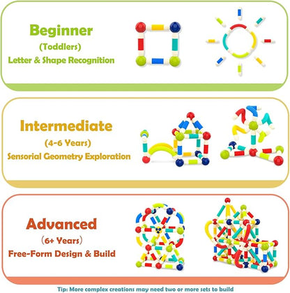nicknack 2 in 1 Magnetic Blocks Building Toys for Kids, Toddler Boy Toys 3 4 5 Years Old, Preschool STEM Educational Montessori Toys - Magnet Pop Tubes & Balls - Birthday Gift for Boys Girls Age 3-5