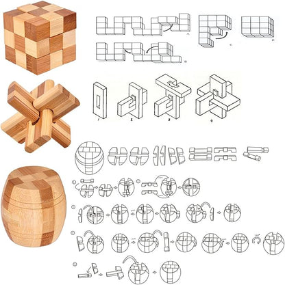 VolksRose 9pcs Wooden Brain Teaser Puzzles, IQ Challenge Puzzle Games, Logic Smart Mind Puzzle Box Lock Toy Removing Assembling 3D Small Puzzle Gift Set for Adults Teenagers Kids, 1.8inch 4.5cm