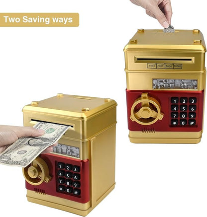 Piggy Bank for Kids, ATM Electronic Password Cash Coin Bank, Money Saving Box for Kids, Boys Girls Birthday Gift (Gold)