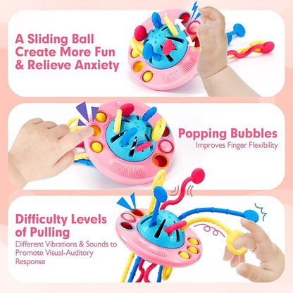hahaland Pull String Toy - Montessori Toys for 1 Year Old Girl Gifts, Silicone Sensory for Toddlers 1-3, Airplane Toddler Travel Ages 1-2 Stocking Stuffers One Year Old Girl Birthday Gifts