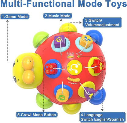 Baby Bilingual Musical Ladybug Crawling Toys,Baby Toys 6-12 Months with Light-up Music, Early Educational Learning Toys, Infant Gift Toys for 7 8 9 10 11 Months 1-2 Years Old Newborn Boys Girls (Red)