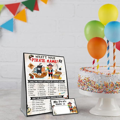 What is Your Pirate Name Game, Game Sign and 30 Cards, Pirate Birthday Party Sign for Boys, Holiday Activity, Pirate Activity Cards Ideas Decoration Supplies