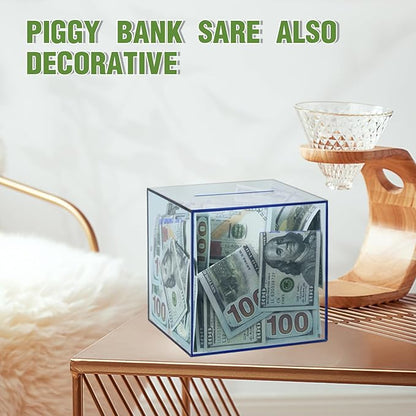 Clear Piggy Bank for Adults/Kids, Acrylic Unopenable Money Box for Cash Coin Saving, Must Break to Open, Money Saving Jar for Adults Boys Girls, Size 7.48''