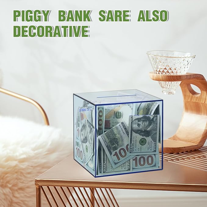 Clear Piggy Bank for Adults/Kids, Acrylic Unopenable Money Box for Cash Coin Saving, Must Break to Open, Money Saving Jar for Adults Boys Girls, Size 5.9''