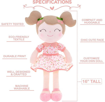 Gloveleya Personalized Doll with Your Name - Cute Pink Cherry Color Custom Soft Plush Doll for Girls Plush Doll Customized Gifts - Muñecas de Trapo Personalizadas para Niñas